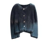 Minetom Strickjacke Damen Langarm Cardigan Knopfleiste Weich Herbst Winter Strickpullover Mantel Elegant Warm Flauschig Plüschjacke A Schwarz XXL