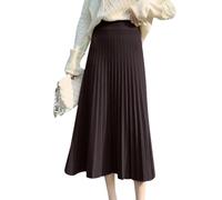 Minetom Strickrock Damen Herbst Winter Stricken Lange Röcke Hohe Taille Elegant Elastisch Einfarbig A-Linie Midi Rock Faltenrock B Braun XS