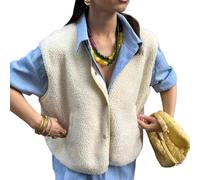 Minetom Teddy Fleece Weste Damen Ärmellos Mit Knopfleiste Flauschige Jacke Warm Gefüttert Mode Westen Fleeceweste A Weiß L