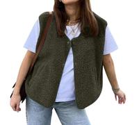 Minetom Teddy Fleece Weste Damen Ärmellos Mit Knopfleiste Flauschige Jacke Warm Gefüttert Mode Westen Fleeceweste A2 Dunkelgrün M