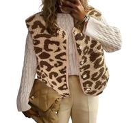 Minetom Teddy Fleece Weste Damen Ärmellos Mit Knopfleiste Flauschige Jacke Warm Gefüttert Mode Westen Fleeceweste C3 Leopard L