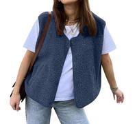 Minetom Teddy Fleece Weste Damen Ärmellos Mit Knopfleiste Flauschige Jacke Warm Gefüttert Mode Westen Fleeceweste A2 Dunkelblau S