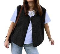 Minetom Teddy Fleece Weste Damen Ärmellos Mit Knopfleiste Flauschige Jacke Warm Gefüttert Mode Westen Fleeceweste A2 Schwarz S