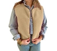 Minetom Teddy Fleece Weste Damen Ärmellos Mit Knopfleiste Flauschige Jacke Warm Gefüttert Mode Westen Fleeceweste C1 Khaki XS