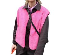 Minetom Teddy Fleece Weste Damen Ärmellos Mit Knopfleiste Flauschige Jacke Warm Gefüttert Mode Westen Fleeceweste A Rosa S