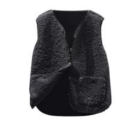 Minetom Teddy Fleece Weste Damen Herbst Winter Warm Ärmellos Westen Bequem Einfarbig Plüsch Weste Kurz Jacke Lose Fleeceweste Plüschweste Outwear A Schwarz XL