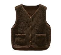 Minetom Teddy Fleece Weste Damen Herbst Winter Warm Ärmellos Westen Bequem Einfarbig Plüsch Weste Kurz Jacke Lose Fleeceweste Plüschweste Outwear C Braun XL