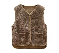 Minetom Teddy Fleece Weste Damen Herbst Winter Warm Ärmellos Westen Bequem Einfarbig Plüsch Weste Kurz Jacke Lose Fleeceweste Plüschweste Outwear C Khaki XL