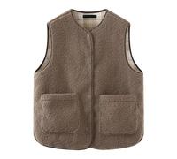 Minetom Teddy Fleece Weste Damen Herbst Winter Warm Ärmellos Westen Bequem Einfarbig Plüsch Weste Kurz Jacke Lose Fleeceweste Plüschweste Outwear E Braun L