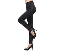 Minetom Thermo Leggings Damen Jeansoptik Hose mit Innenfutter Warm Fleece High Waist Jeggings Slim Fit Gefüttert Winterhose B Schwarz XL