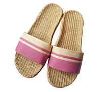 Minetom Unisex Damen Herren Leinen Flache Hausschuhe Skidproof Haus Innen Pantoffeln Frühling Sommer Startseite Slipper Flip Flops Farbe Streifen Badeschuhe B Rosa 37/38