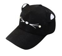 MINGCHE Freizeit-Baseballmütze Baseballmütze im Freien Outdoor-Baseballmütze Frühlingsmode-Gezeiten-Perlen-Wilde Nette Studenten-Katzenohren-Visier-Baseballmütze, Schwarz, Einheitsgröße