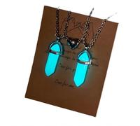 MINGCHENCN MIVY Bergkristall Kette,2 Stücke Blau Leuchtende Naturstein Hexagon Kristall Anhänger Halskette Magnetische Paar Herz Abstand Choker Energie Edelstein Schmuck Für Frauen Männer Geschenk