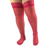 Mingnos Overkness Halterlose Strümpfe für Damen XXL Sexy Strapsstrümpfe Große Größen Thigh Highs Socken Spitze Kniestrümpfe Nylonstrümpfe with Silicone Rot