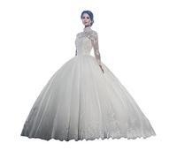 Mingxuerong 2018 Damen Hochzeitskleider Elegant Abendkleider hohe Hals Brautkleid Spitze mit Lange ärme Weiß 46
