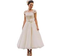Mingxuerong Spitzen Kurz Tüll Hochzeitskleid Weiß Damen Gast Aline Brautkleid