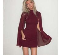 Mini Bodycon Kleid mit Stehkragen Cape, einfarbig elegant