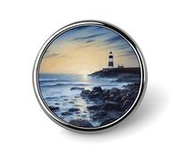 Mini-Brosche, rund, 2,5 cm, Motiv: Leuchtturm am Meer, langlebig, leicht, Metallknopf-Anstecker, elegante Aluminium-Legierung, Brosche für Jacke, Hut, Hemd, Tasche, Zubehör