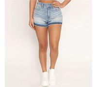 Mini-Denim-Shorts Für Damen, Einfarbig, Knopf, Reißverschlusstaschen, Jeans-Hotpants, Sexy, Sommer, Niedrige Taille, Gewaschene Und Eingefasste Grate, Quastensaum, Pole-Dance-Denim-Shorts, Blau, Xl