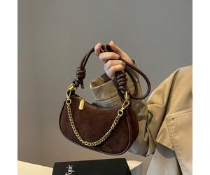 Mini einfarbige matte Leder Ketten Deko Schulter-/Umhängetasche in Halbmond Form