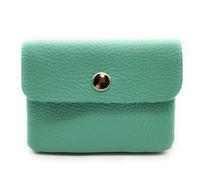 Mini Geldbörse Leder Made in Italy | Echtes Rindleder | Kompakt 11x8,5cm | 50g leicht | 3 Fächer | Druckknopf | Damen Herren | Münzfach Scheinfach | Portemonnaie (Mint)