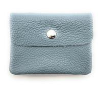Mini Geldbörse Leder Made in Italy | Echtes Rindleder | Kompakt 11x8,5cm | 50g leicht | 3 Fächer | Druckknopf | Damen Herren | Münzfach Scheinfach | Portemonnaie (Taubenblau)