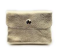 Mini Geldbörse Leder Made in Italy | Echtes Rindleder | Kompakt 11x8,5cm | 50g leicht | 3 Fächer | Druckknopf | Damen Herren | Münzfach Scheinfach | Portemonnaie (Goldmetallic)