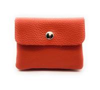 Mini Geldbörse Leder Made in Italy | Echtes Rindleder | Kompakt 11x8,5cm | 50g leicht | 3 Fächer | Druckknopf | Damen Herren | Münzfach Scheinfach | Portemonnaie (Lachsrot)