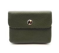 Mini Geldbörse Leder Made in Italy | Echtes Rindleder | Kompakt 11x8,5cm | 50g leicht | 3 Fächer | Druckknopf | Damen Herren | Münzfach Scheinfach | Portemonnaie (Darkolive)