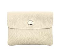 Mini Geldbörse Leder Made in Italy | Echtes Rindleder | Kompakt 11x8,5cm | 50g leicht | 3 Fächer | Druckknopf | Damen Herren | Münzfach Scheinfach | Portemonnaie (Cremeweiß)