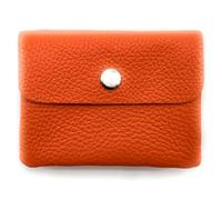 Mini Geldbörse Leder Made in Italy | Echtes Rindleder | Kompakt 11x8,5cm | 50g leicht | 3 Fächer | Druckknopf | Damen Herren | Münzfach Scheinfach | Portemonnaie (Orange)