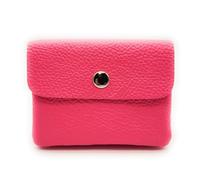Mini Geldbörse Leder Made in Italy | Echtes Rindleder | Kompakt 11x8,5cm | 50g leicht | 3 Fächer | Druckknopf | Damen Herren | Münzfach Scheinfach | Portemonnaie (Neonpink)