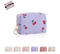 Mini Kosmetiktasche Mini Make up Tasche Kleine Mädchen Schminktasche Damen Reise Zubehör Organizer Cord Kosmetiktasche mit Reißverschluss Kulturbetuel 11 * 5,5 * 8,5cm(Kirschen-Lila)