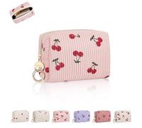 Mini Kosmetiktasche Mini Make up Tasche Kleine Mädchen Schminktasche Damen Reise Zubehör Organizer Cord Kosmetiktasche mit Reißverschluss Kulturbetuel 11 * 5,5 * 8,5cm(Kirschen-Rosa)