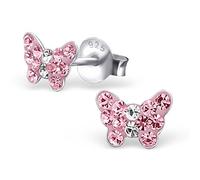 Mini Kristall Schmetterling Ohrstecker 925 Echt Silber Ohrringe Mädchen Kinder Rosa