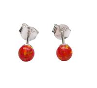 Mini Lab Opal Perlen Ohrstecker aus 925 Sterling Silber 4mm Ohrringe für Damen und Mädchen Orange