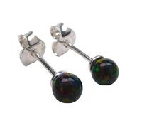Mini Lab Opal Perlen Ohrstecker aus 925 Sterling Silber 4mm Ohrringe für Damen und Mädchen Schwarz