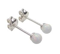 Mini Lab Opal Perlen Ohrstecker aus 925 Sterling Silber 4mm Ohrringe für Damen und Mädchen (Weiß)
