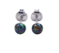 Mini Lap Opal Ohrstecker aus 925 Sterling Silber 4mm Ohrringe für Damen und Mädchen (Schwarz)