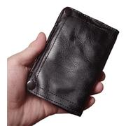 Mini-Münzgeldbörse Herren-Leder-Geldbörse im Vintage-Stil, zweifach faltbar, Geldscheinklammer, Kreditkartenetui mit Reißverschluss-Münzfach(Black)