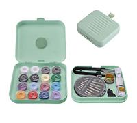 Mini Nähset - Reise-Grundausstattung - Nähkästchen Klein mit Inhalt - 16 Nähgarn-Farben, Nähnadeln, Nähzubehör, Nähutensilien - Kompaktes Nähzeug Set in Magnetdose -Sewing Kit (Grün)