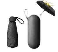 Mini Regenschirm Ultraleicht mit Handtasche, 6 Rippen Knirps Taschenschirm, UV Faltender Sonnenschutz Schwarzer Kompakt für Sonne & Regen (Schwarz)