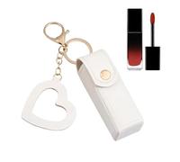 Mini-Reise-Etui für Lippenstift, eleganter tragbarer Ständer aus PU-Leder mit Herz-Anhänger, kompakter Make-up-Organizer für Lippenstift und kleine Kosmetika | Geschenk, weiß, Se référer au descriptif