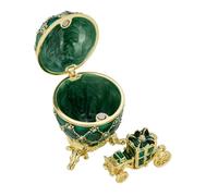 Mini Schmuckdose in Ei-Form 7 cm grünes aufklappbares Deko Schmuckei mit Kutsche