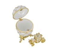 Mini Schmuckdose in Ei-Form 7 cm weißes aufklappbares Deko Schmuckei mit Kutsche