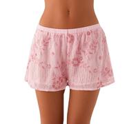Mini-Shorts mit Pailletten für Damen, glitzernde Blumenmuster, Perlenstickerei, elastische Taille, niedrige Taille, fließende Hose, Y2K, trendig, Party, Rave, Club, Festival, Sommer, leger