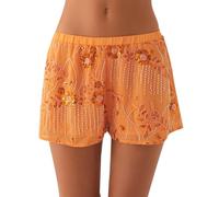 Mini-Shorts mit Pailletten für Damen, glitzernde Blumenmuster, Perlenstickerei, elastische Taille, niedrige Taille, fließende Hose, Y2K, trendig, Party, Rave, Club, Festival, Sommer, leger