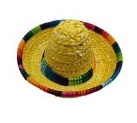 Mini Sombrero - Woven Mexican Sombrerosa | Wide-Brim Costume Decoration for Birthday Kids Children Dog Celebrations Outdoor, Straw Pet Sun Hat with Adjustable Strap for Cat Rabbit, 16x16x8.5cm