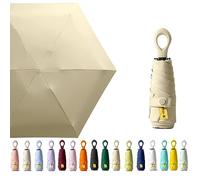 Mini-Sonnenschirm für Reisen, Ringgriff, Beschichtungsschicht, Stoffblockierung, UV-Schutz, 99,9 %, kompakt, faltbar, leicht, klein, tragbar, Rucksack, Regen, Sonne, Herren, Damen, Kinder, khaki