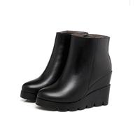 Mini-Stiefel Für Frauen Vintage Keilabsatz Stiefeletten Mit Plüsch Gefüttert PU-Leder Wasserdicht Schneestiefel Winter Plateau Ankle Boots Outdoor Warm Baumwoll Schuhe ( Color : Black , Size : 38 EU )